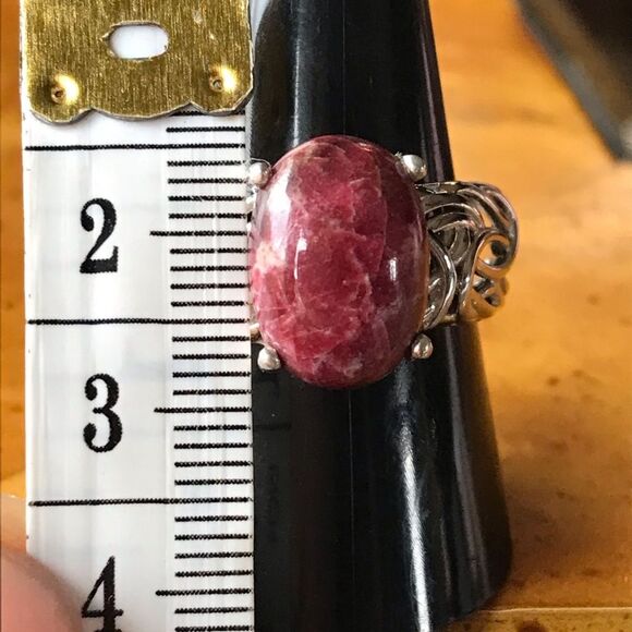 Norwegian Thulite Sterling Silver Ring Size 10 - Picture 5 of 9